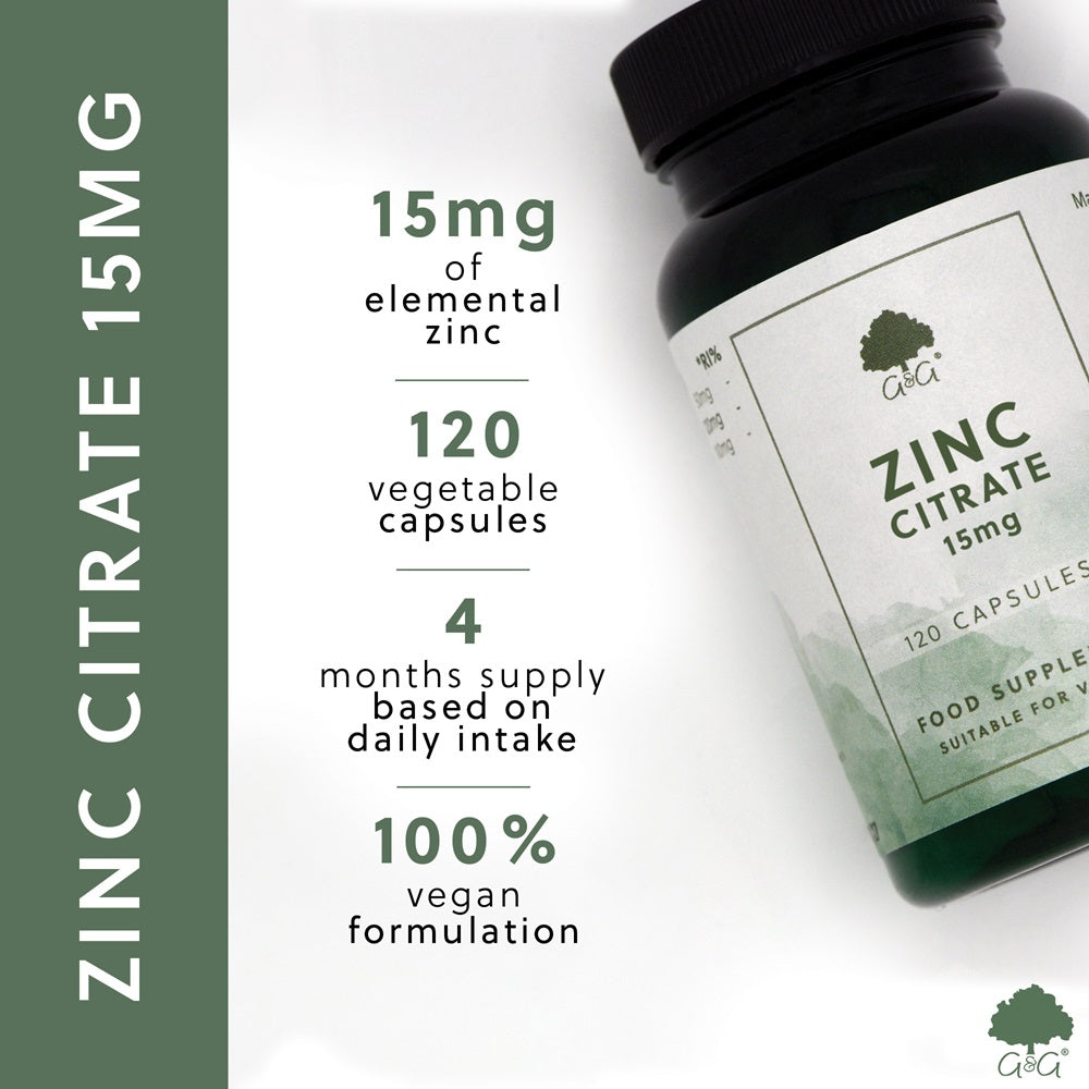 G&G Vitamins - Zinc Citrate 15mg - 120 Vegan Capsules