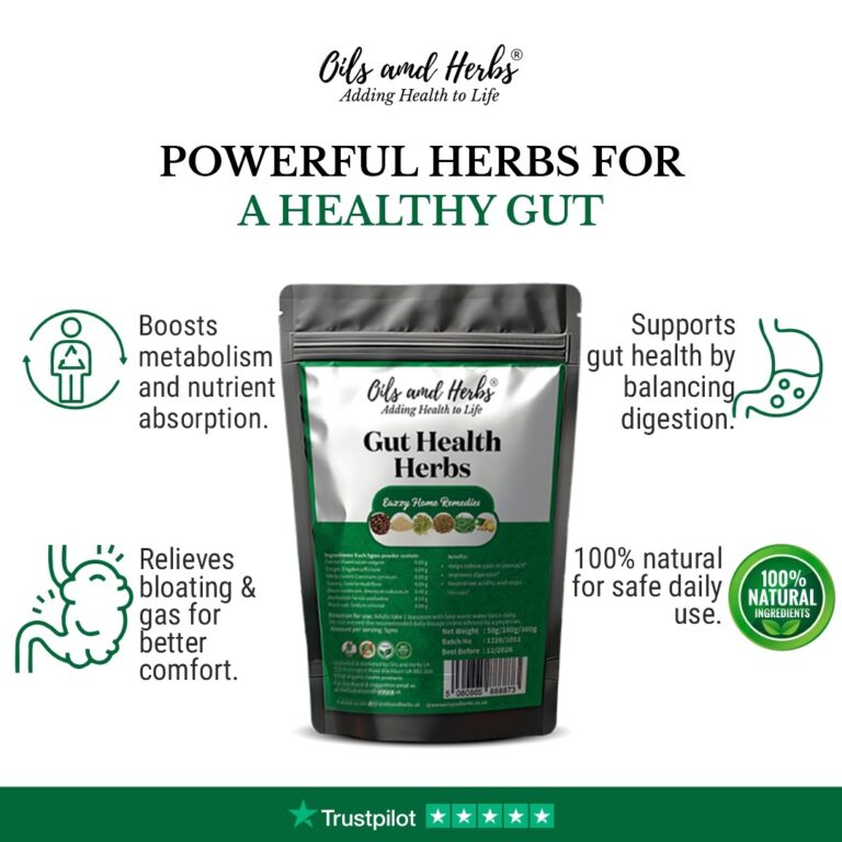 Oils & Herbs - Gut Health Herbs Digestive Support Powder - Herbal Formula for Bloating & Gas Relief - 100g Powder