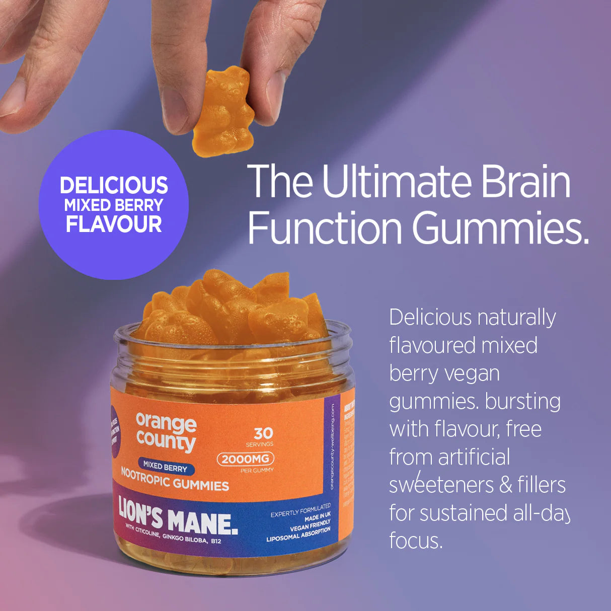 Orange County - Lion’s Mane Cognitive Boost Gummies 2000mg - 30 Servings