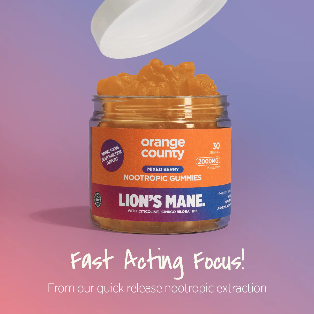 Orange County - Lion’s Mane Cognitive Boost Gummies 2000mg - 30 Servings