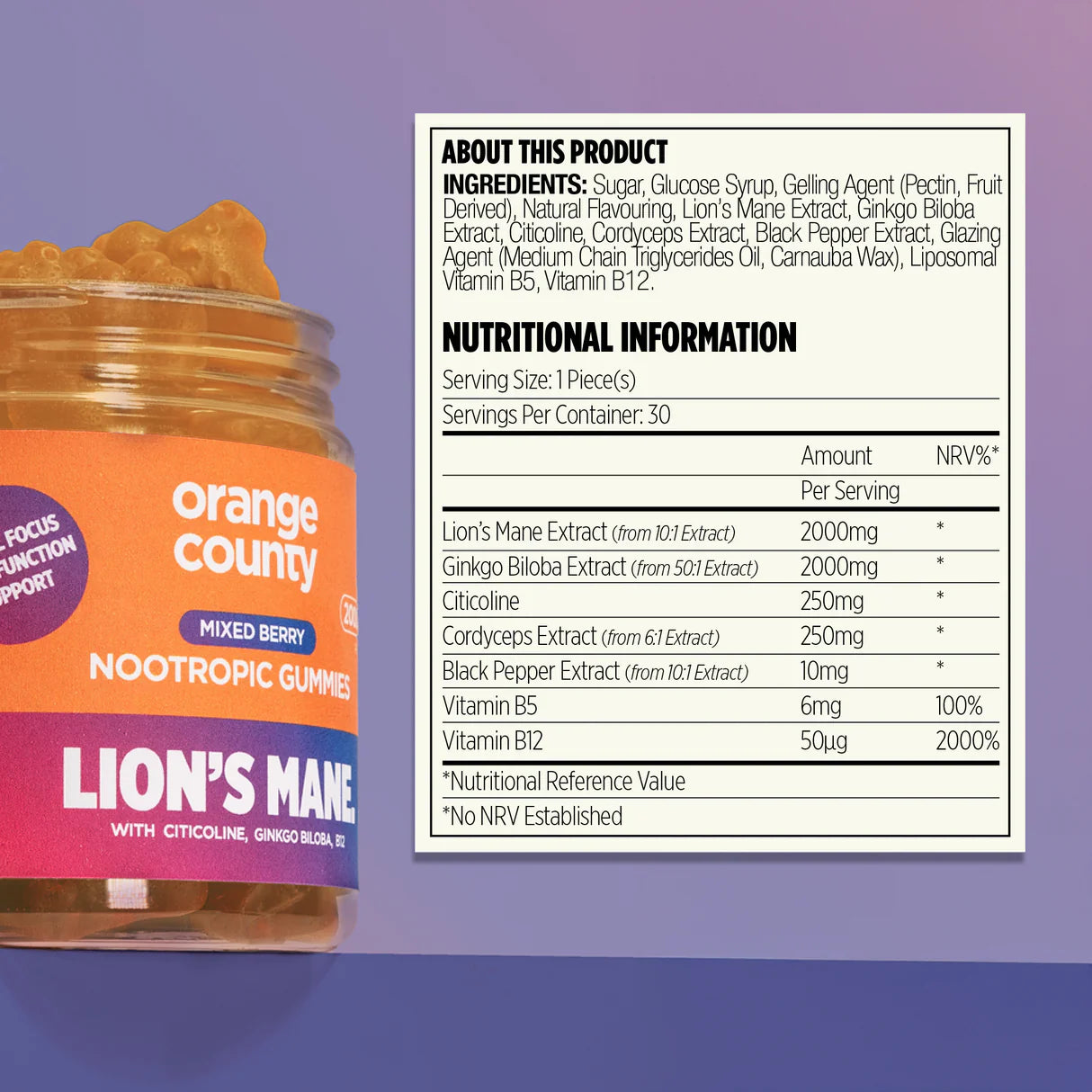 Orange County - Lion’s Mane Cognitive Boost Gummies 2000mg - 30 Servings