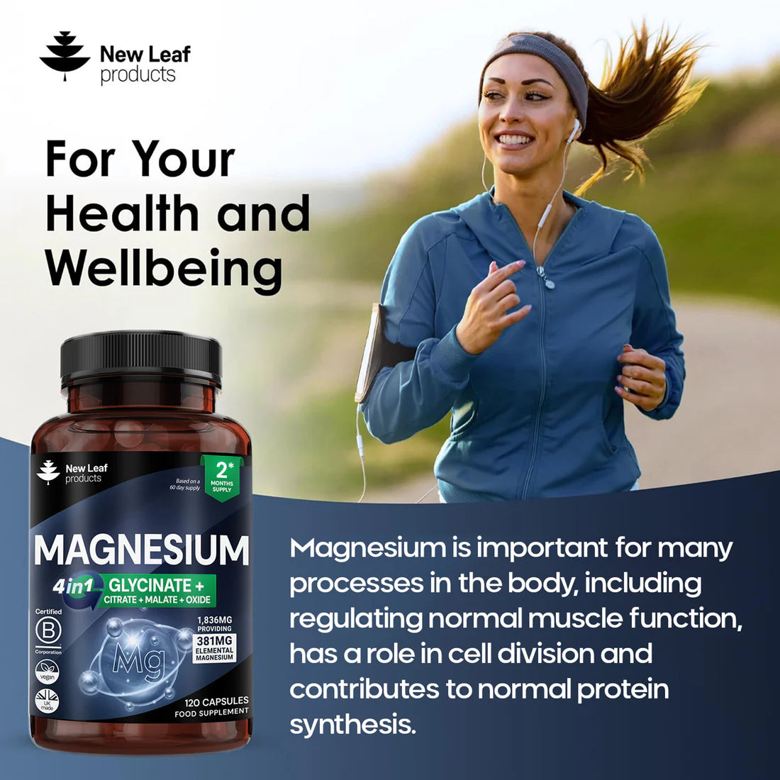 New Leaf Products - Magnesium 4-in-1 :Glycinate, Citrate, Malate, Oxide Capsules - 120 capsules
