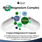 New Leaf Products - Magnesium 4-in-1 :Glycinate, Citrate, Malate, Oxide Capsules - 120 capsules