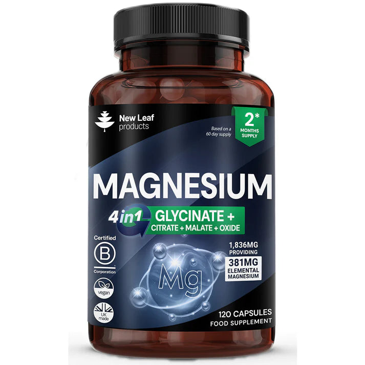 New Leaf Products - Magnesium 4-in-1 :Glycinate, Citrate, Malate, Oxide Capsules - 120 capsules