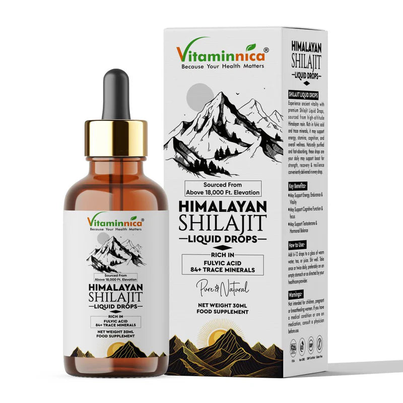 Vitaminnica - Vitaminnica Pure Shilajit- 30ml Drops | Himalayan Shilajit with Fulvic Acid, Minerals & Trace Elements | Energy, Stamina & Vitality Support | Natural Testosterone & Immunity Booster