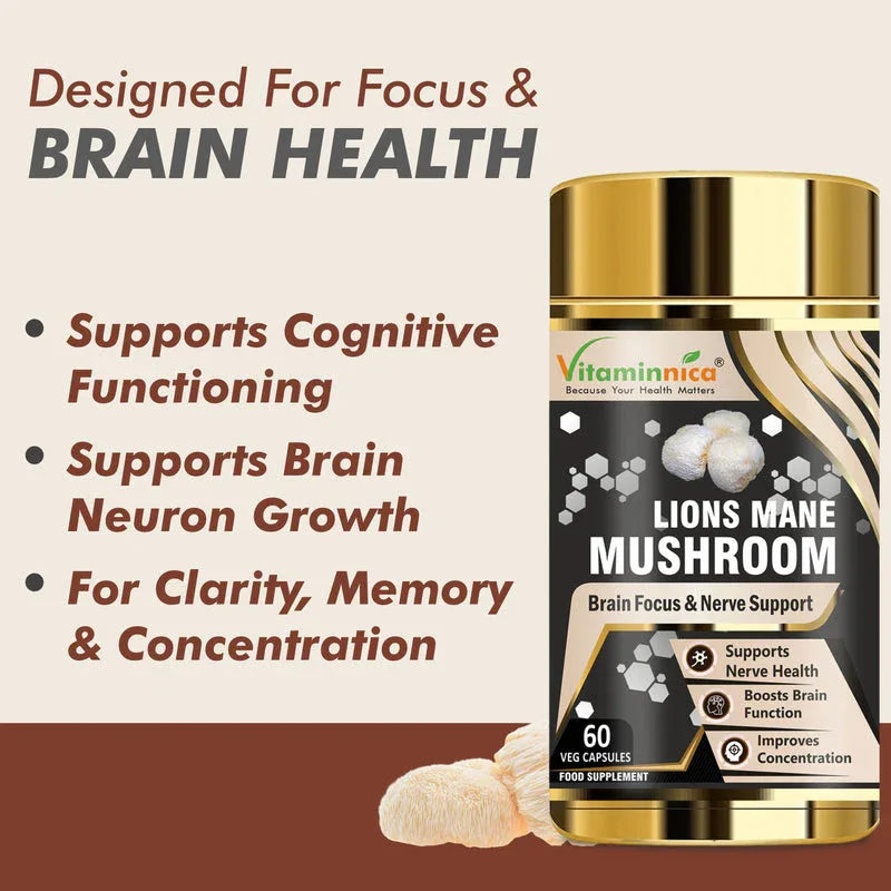 Vitaminnica Lions Mane Mushroom- 60 Capsules - The Wellness Store®