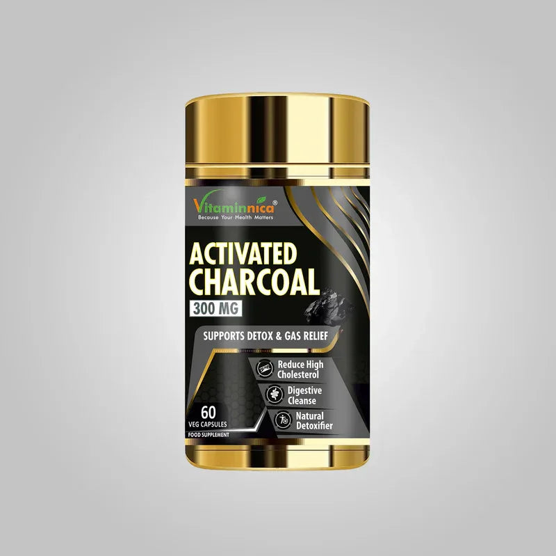 Vitaminnica Activated Charcoal 300mg- Supports Detox & Gas Relief- 60 Capsules - The Wellness Store®