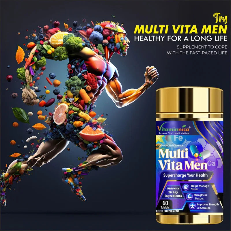 Vitaminnica Multi Vita Men (Multivitamins for Men)- Boosts Strength, Stamina & Immunity- 60 Tablets - The Wellness Store®