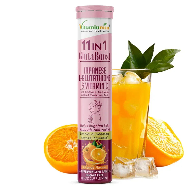 Vitaminnica Gluta Boost 11-in-1 Effervescent Tablets | Japanese L-Glutathione, Collagen, Vitamin C, Biotin & Hyaluronic Acid | Skin Radiance & Beauty Supplement | 15 Tablets - The Wellness Store®