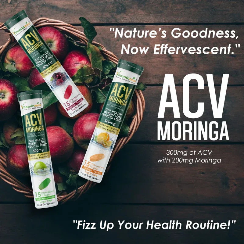 Vitaminnica ACV Moringa Effervescent- 15 Tablets | Supports Digestion, Detox & Weight Management - The Wellness Store®