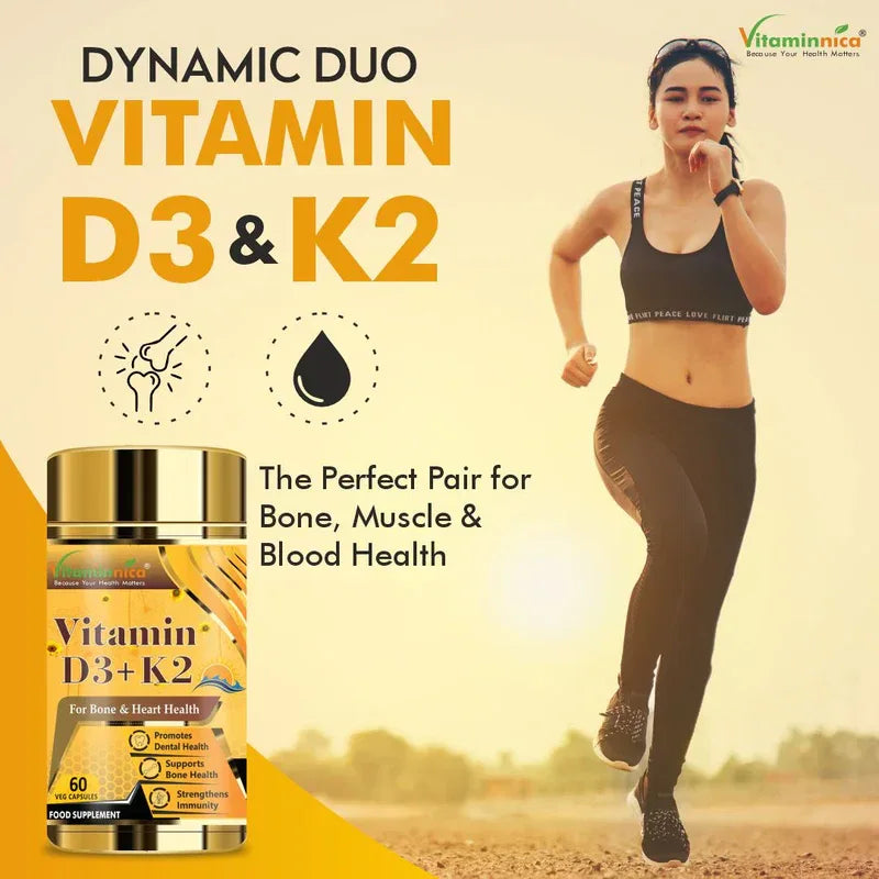 Vitaminnica Vitamin D3+K2 - Improves Bone Health- 60 Capsules - The Wellness Store®