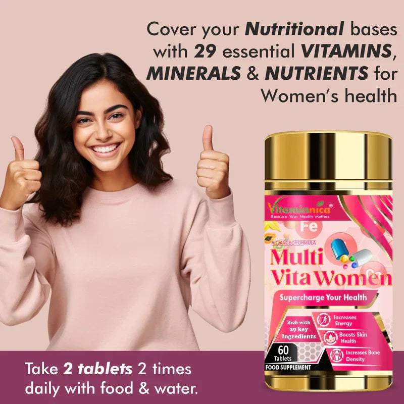 Vitaminnica Multi Vita Women (Multivitamins) - Improves Energy Levels- 60 Tablets - The Wellness Store®