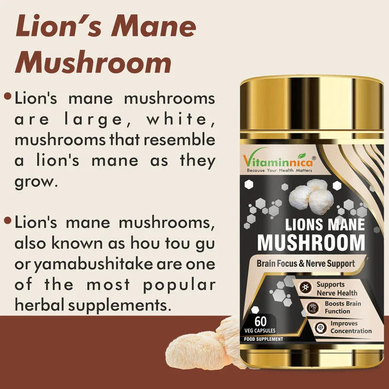 Vitaminnica Lions Mane Mushroom- 60 Capsules - The Wellness Store®