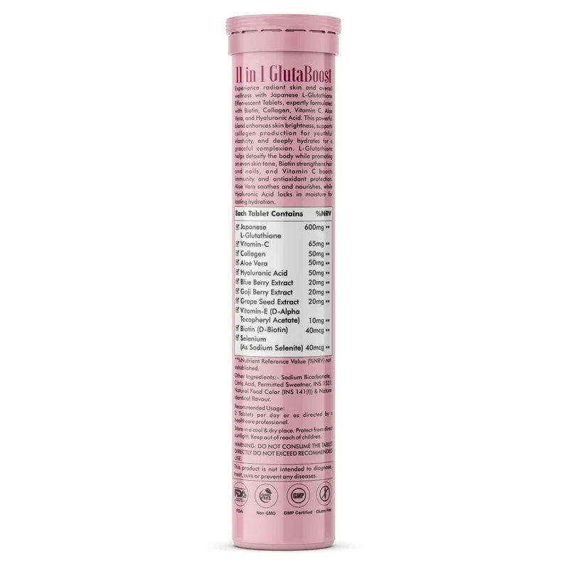 Vitaminnica Gluta Boost 11-in-1 Effervescent Tablets | Japanese L-Glutathione, Collagen, Vitamin C, Biotin & Hyaluronic Acid | Skin Radiance & Beauty Supplement | 15 Tablets - The Wellness Store®