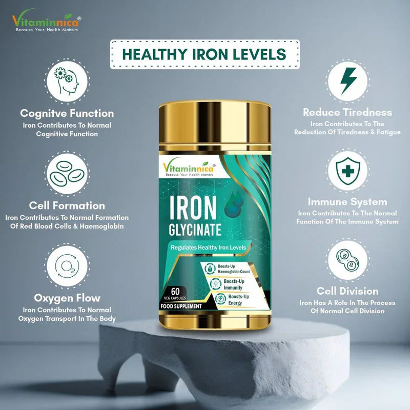 Vitaminnica Iron Glycinate- 60 Capsules | Regulates Healthy Iron Levels - The Wellness Store®