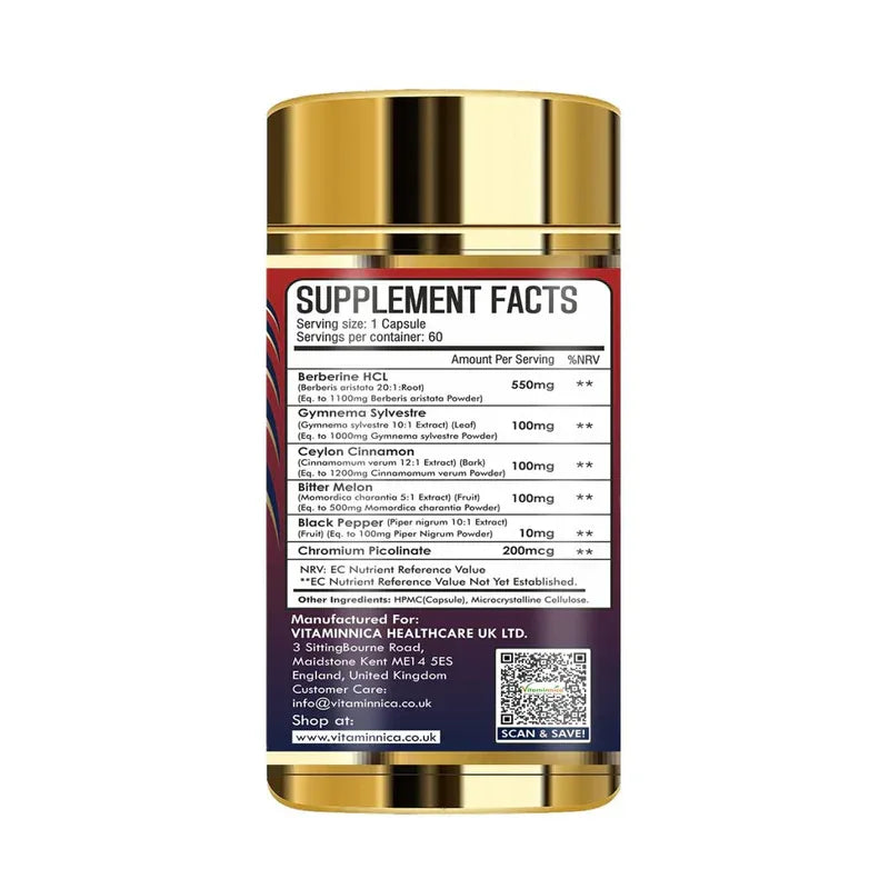 Vitaminnica Berberine HCL Capsules –1100 mg | Blood Sugar Balance, Metabolic Health & Weight Support | 60 Veg Capsules - The Wellness Store®