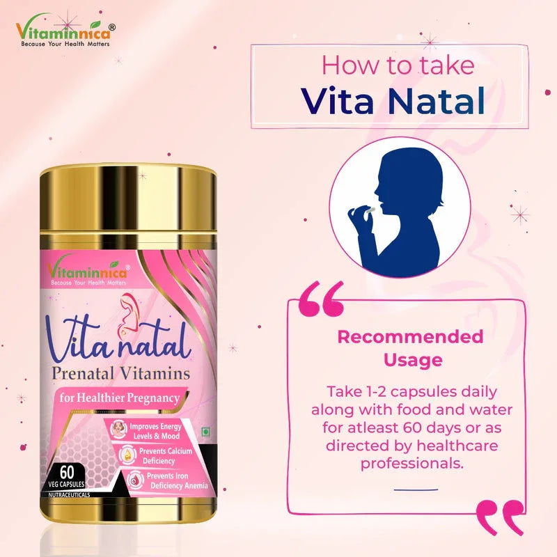 Vitaminnica Vita Natal Prenatal for Pregnancy- 60 Veg Capsules - The Wellness Store®