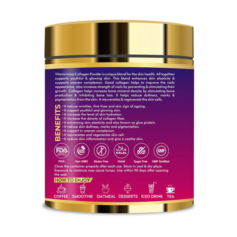Vitaminnica Vita Beauty Premium Bovine Collagen Powder (Type I & III) with Hyaluronic Acid, Glutathione, Vitamin C, Biotin & Vitamin E | For Glowing Skin & Anti-Aging - 30 servings - The Wellness Store®