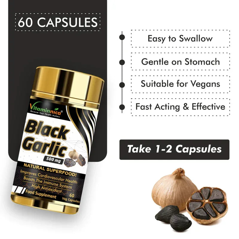 Vitaminnica Black Garlic - Better Immunity & Heart Health -60 Capsules - The Wellness Store®