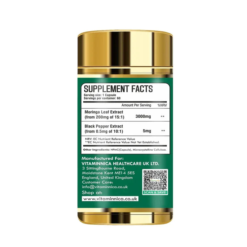 Vitaminnica Moringa Leaf – Superfood Capsules for Energy, Immunity & Balance 60 Capsules - The Wellness Store®