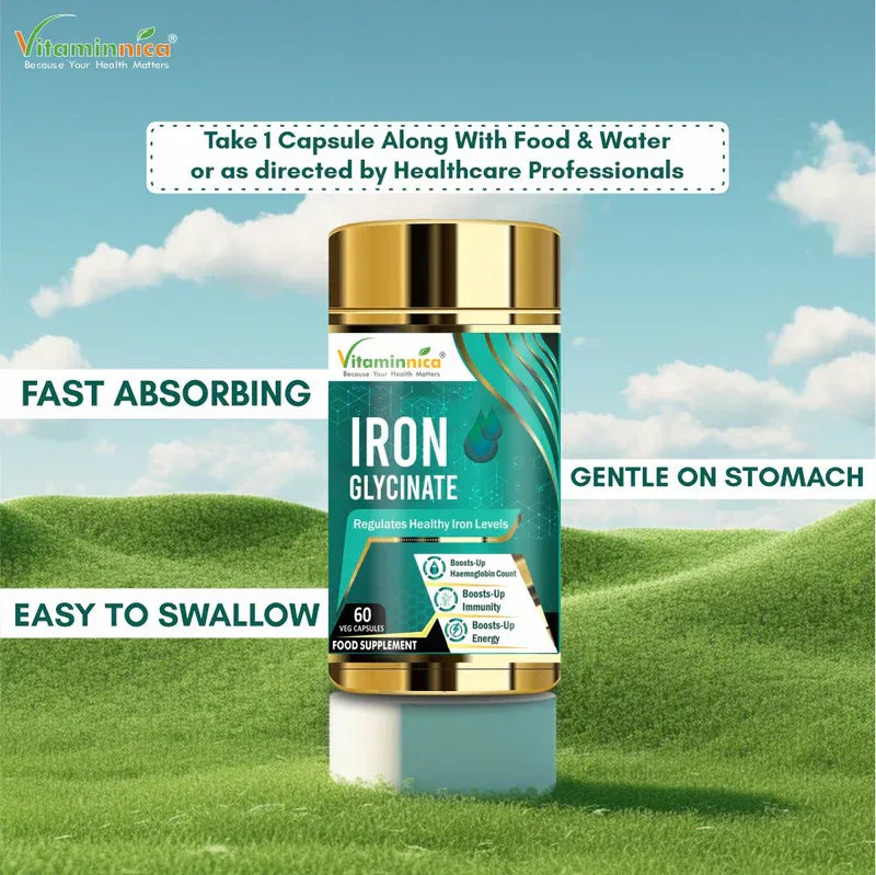Vitaminnica Iron Glycinate- 60 Capsules | Regulates Healthy Iron Levels - The Wellness Store®