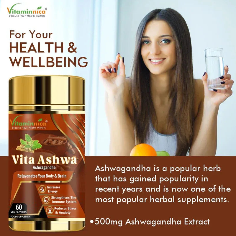 Vitaminnica Vita Ashwa- Ashwagandha 500mg- Rejuvenates your Body- 60 Capsules - The Wellness Store®