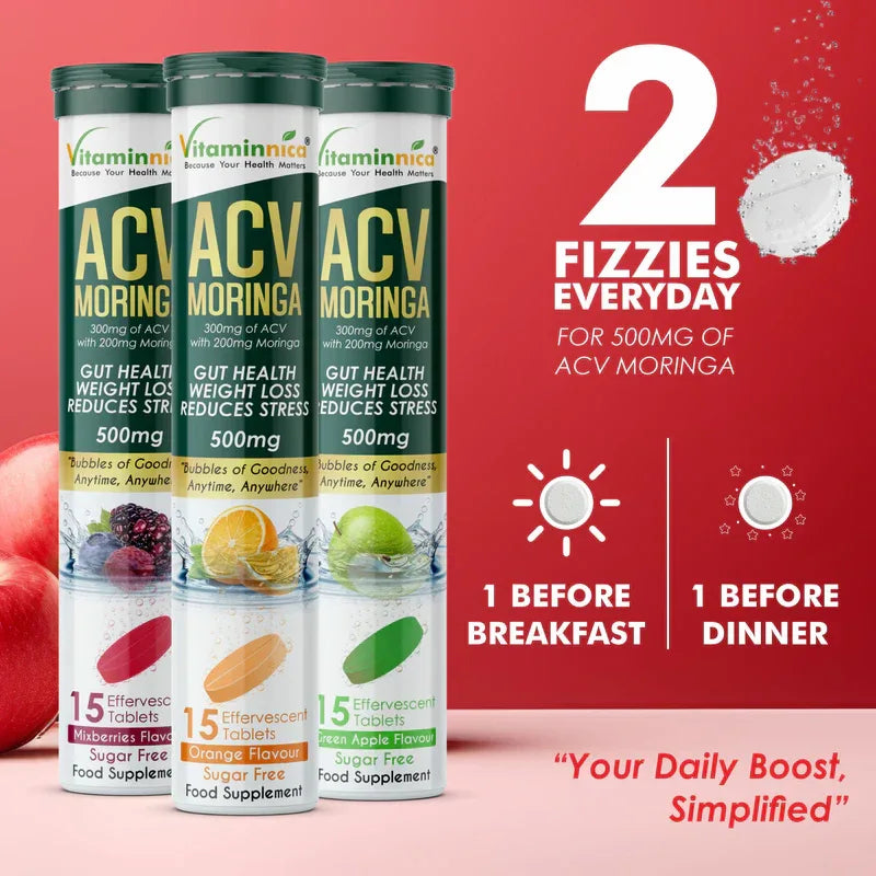 Vitaminnica ACV Moringa Effervescent- 15 Tablets | Supports Digestion, Detox & Weight Management - The Wellness Store®