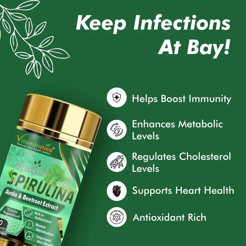 Vitaminnica Spirulina Super Green Foods-60 Capsules - The Wellness Store®