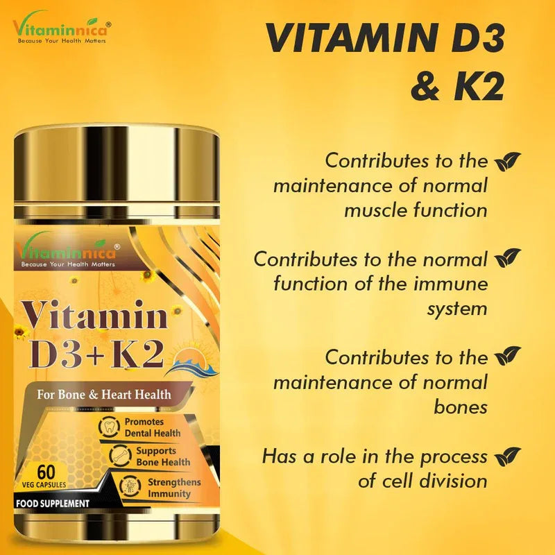 Vitaminnica Vitamin D3+K2 - Improves Bone Health- 60 Capsules - The Wellness Store®