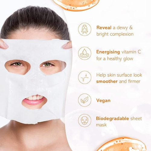 7th Heaven – Nutriactive Vitamin C Sheet Masks Multipack (Pack of 5) – Brightening Face Mask Set with Amino Acids