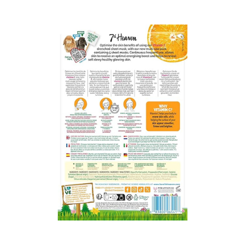 7th Heaven – Nutriactive Vitamin C Sheet Masks Multipack (Pack of 5) – Brightening Face Mask Set with Amino Acids