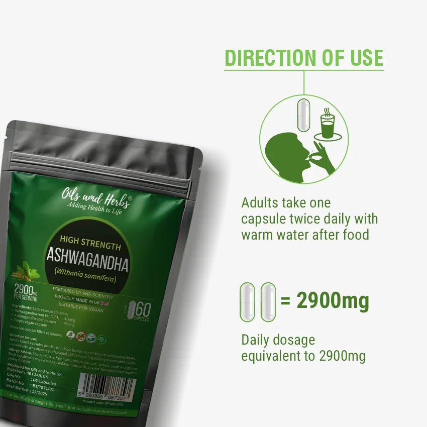 Oils & Herbs – High Strength Ashwagandha Capsules 2900MG - The Wellness Store®