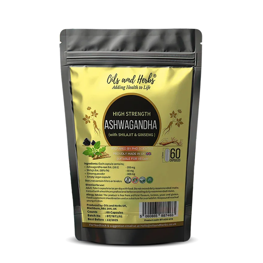Oils & Herbs – High Strength Ashwagandha, Shilajit & Ginseng Capsules - The Wellness Store®