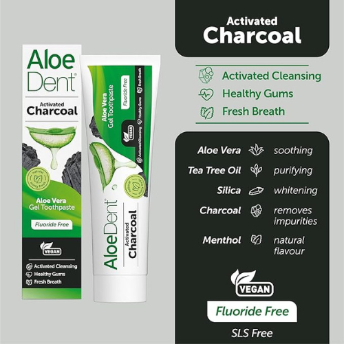 Aloe Dent Charcoal Toothpaste – Fluoride Free, Whitening, Healthy Gums – 100ml
