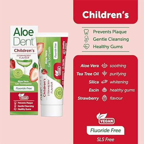 Aloe Dent – Children’s Strawberry Toothpaste – 50ml (Fluoride-Free)