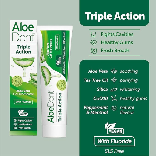 Aloe Dent – Triple Action Aloe + CoQ10 Toothpaste (Fluoride) – Peppermint – 100ml