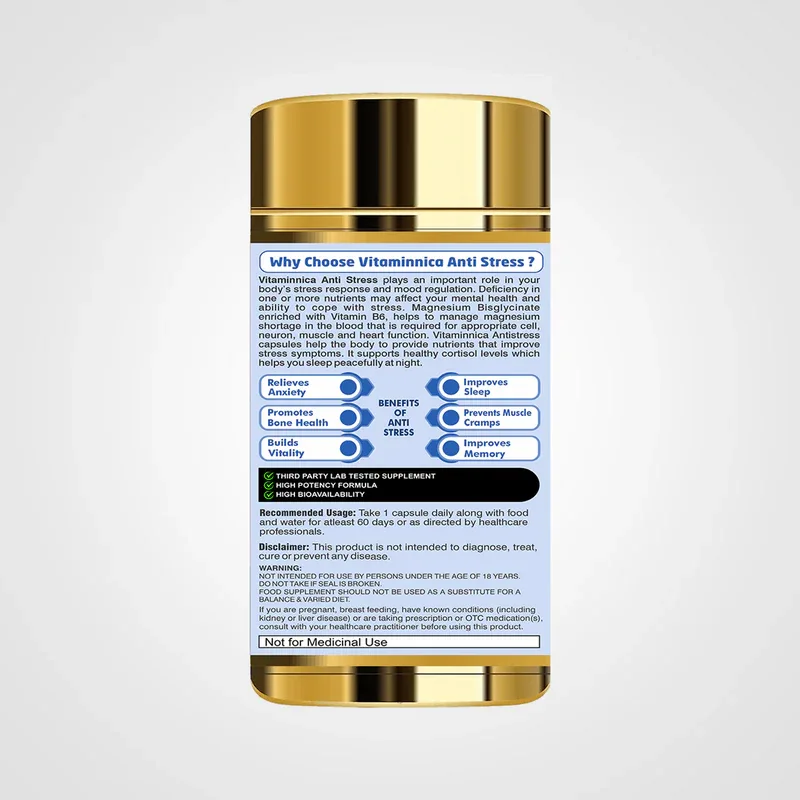 Vitaminnica Anti-Stress- Stress Reliever - 60 Capsules - The Wellness Store®