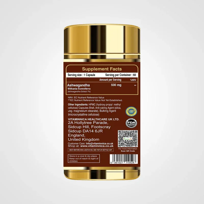 Vitaminnica Vita Ashwa- Ashwagandha 500mg- Rejuvenates your Body- 60 Capsules - The Wellness Store®