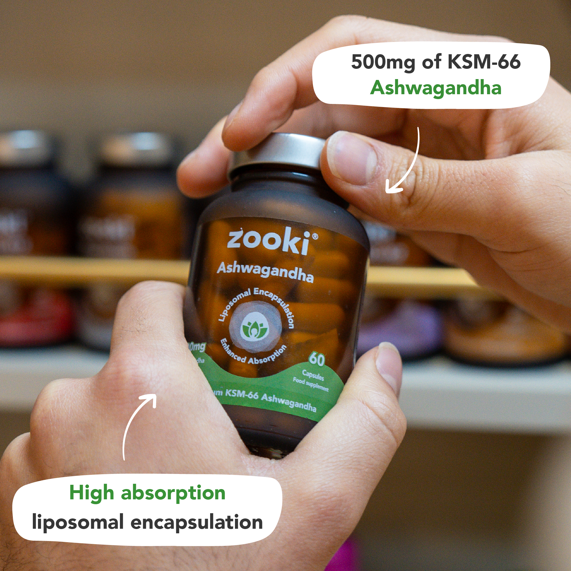 Zooki - Ashwagandha 500mg Liposomal KSM-66 - 60 Vegan Capsules