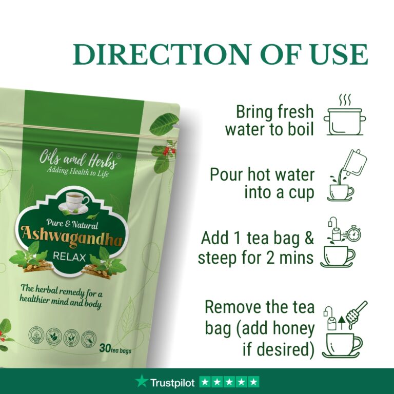 Oils & Herbs – Ashwagandha Herbal Tea Blend – 30 Tea Bags