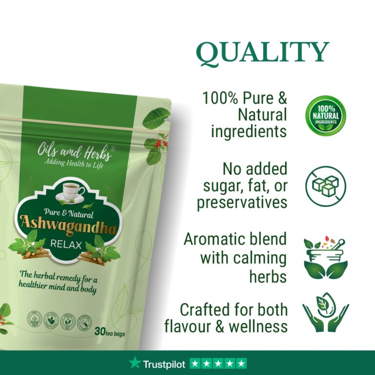 Oils & Herbs – Ashwagandha Herbal Tea Blend – 30 Tea Bags