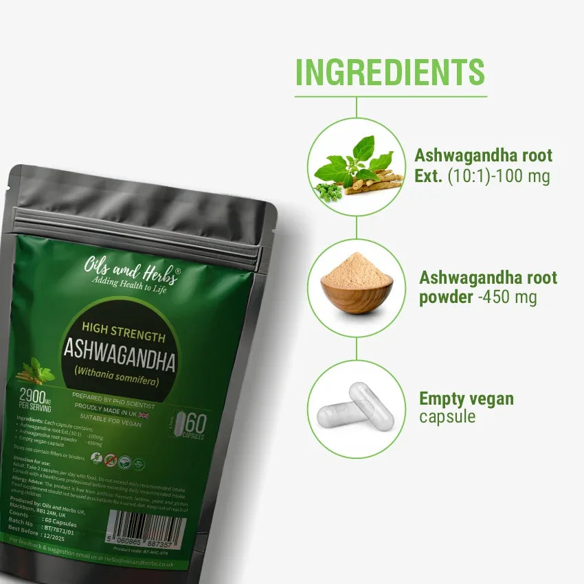 Oils & Herbs – High Strength Ashwagandha Capsules 2900MG - The Wellness Store®