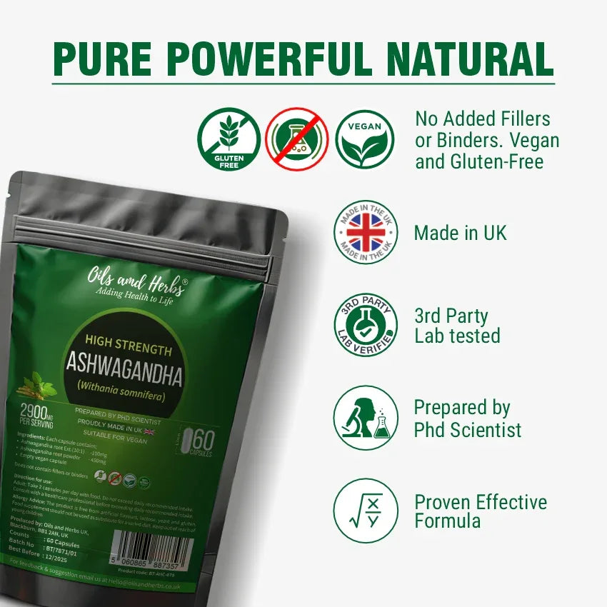 Oils & Herbs – High Strength Ashwagandha Capsules 2900MG - The Wellness Store®