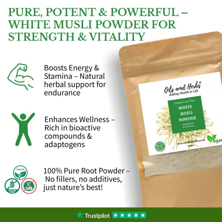 Oils & Herbs - 100% Organic White Musli Powder (Safed Musli) - 100g Powder
