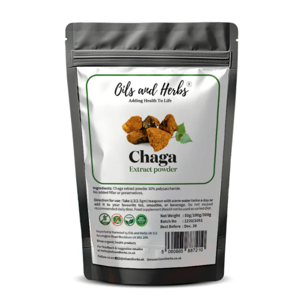Oils & Herbs – High Strength Chaga Extract Powder 30% Polysaccharides - The Wellness Store®