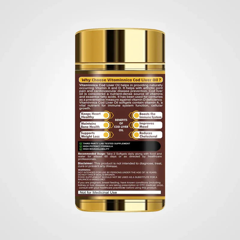 Vitaminnica Cod Liver Oil- Better Heart Health- 60 Softgels - The Wellness Store®