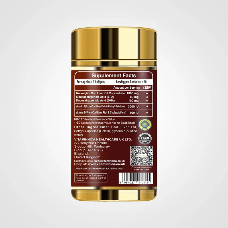 Vitaminnica Cod Liver Oil- Better Heart Health- 60 Softgels - The Wellness Store®
