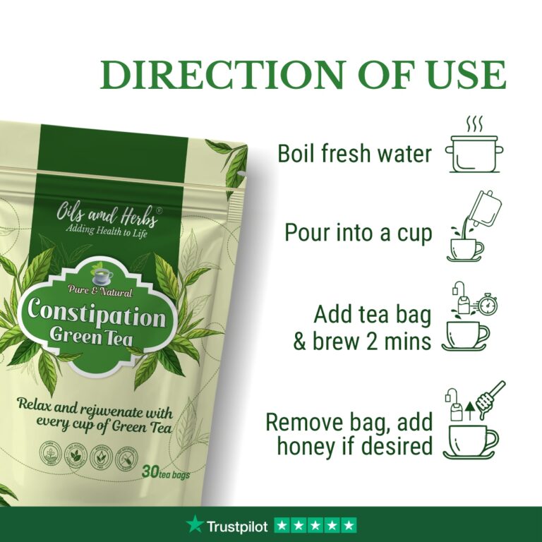 Oils & Herbs – Natural Herbal Constipation Relief Green Tea – 30 Tea Bags