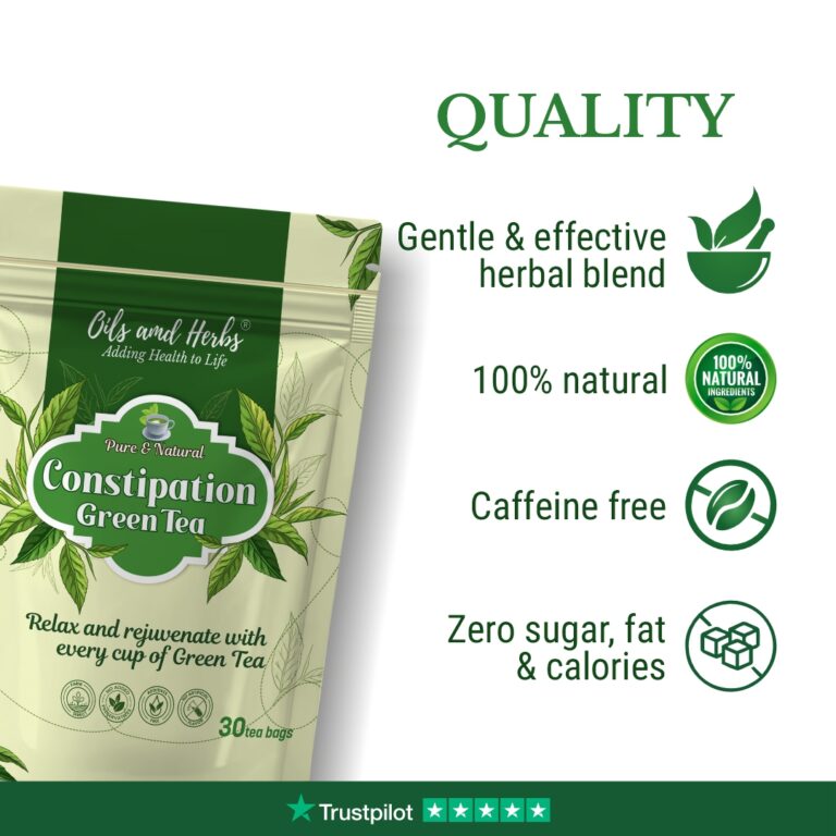 Oils & Herbs – Natural Herbal Constipation Relief Green Tea – 30 Tea Bags