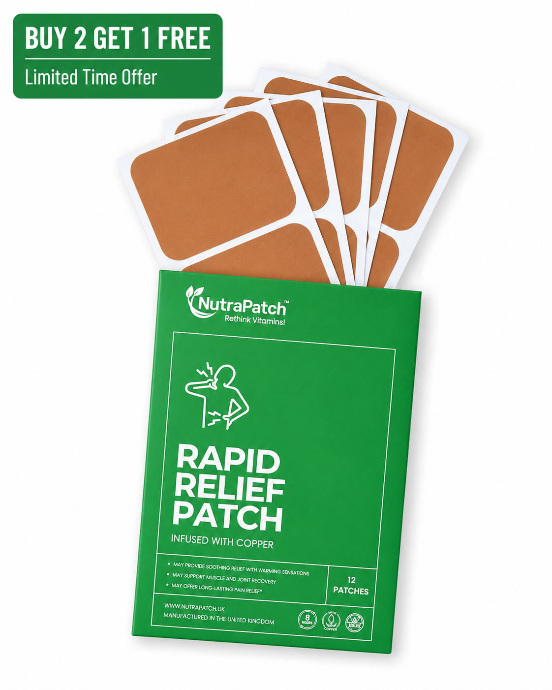 NutraPatch - Rapid Relief Patch with Natural Pain-Relieving Extracts - 12 Patches